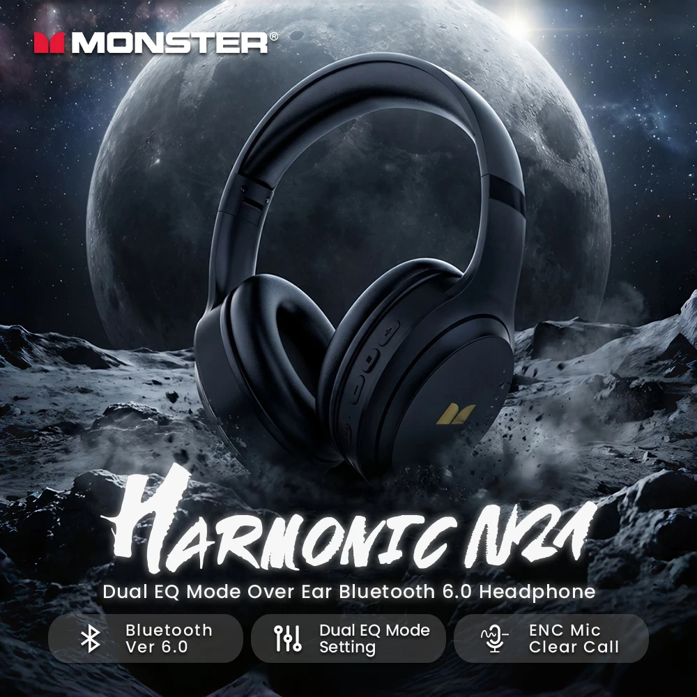 Anc Wireless Over Ear Headphones - Monster Harmonic N21 Bluetooth 6.0 Headphones