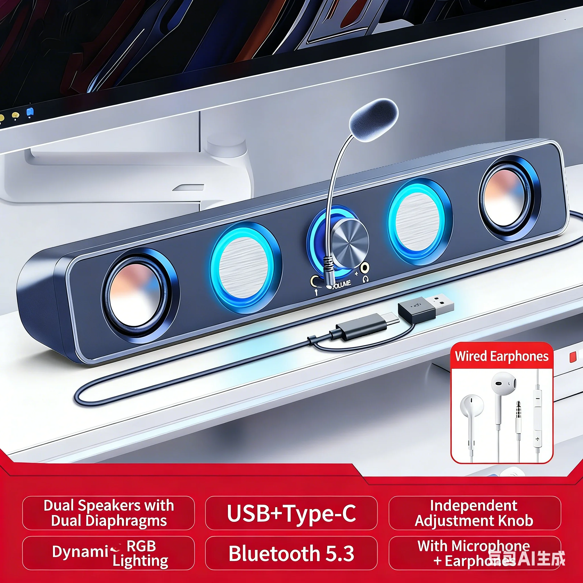 RGB Gaming Soundbar 2.0 Surrou - Rgb Computer Soundbar For Pc review and price