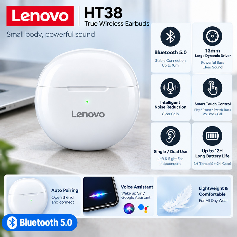 Lenovo HT38 TWS Sport Earphone - Type C Wired Earphones With Mic review and price