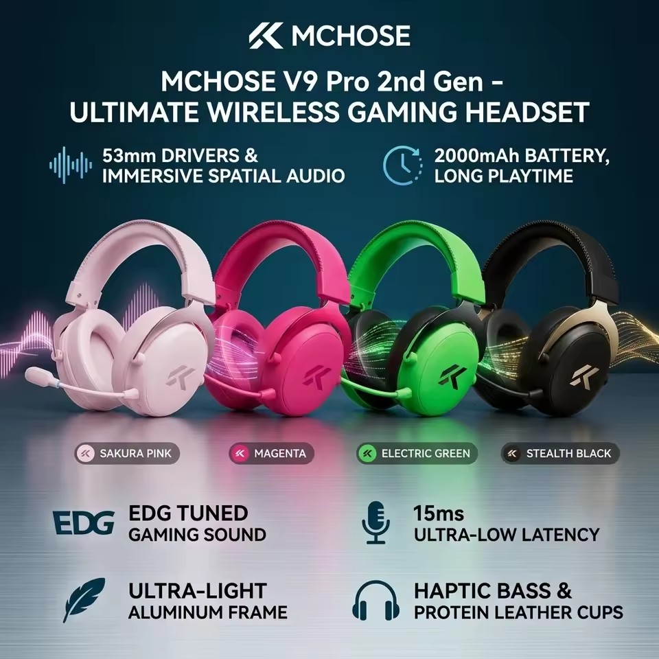 MCHOSE V9 Pro 2 E-sports  Wire - Anc Wireless Over Ear Headphones review and price